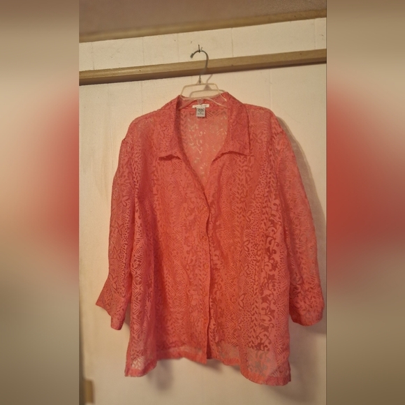 Pink Lacey Blouse by Erin London sz 2X Business Casual Office EUC - Picture 1 of 4